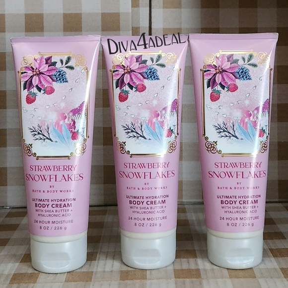 3x Bath & Body Works STRAWBERRY SNOWFLAKES Body Cream Set - Picture 1 of 2